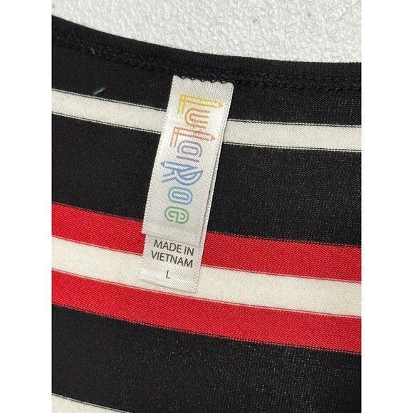 LulaRoe Red White &‎ Black Striped Tunic Top Short Sleeve Shirt Stretch L - Picture 3 of 4
